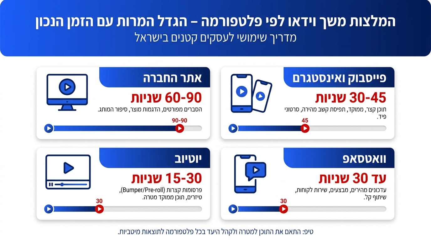 אורך סרטון מומלץ לפי פלטפורמה